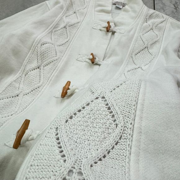 Vintage White Cable Knit Button Up Cardigan Womens Size L - Picture 4 of 9